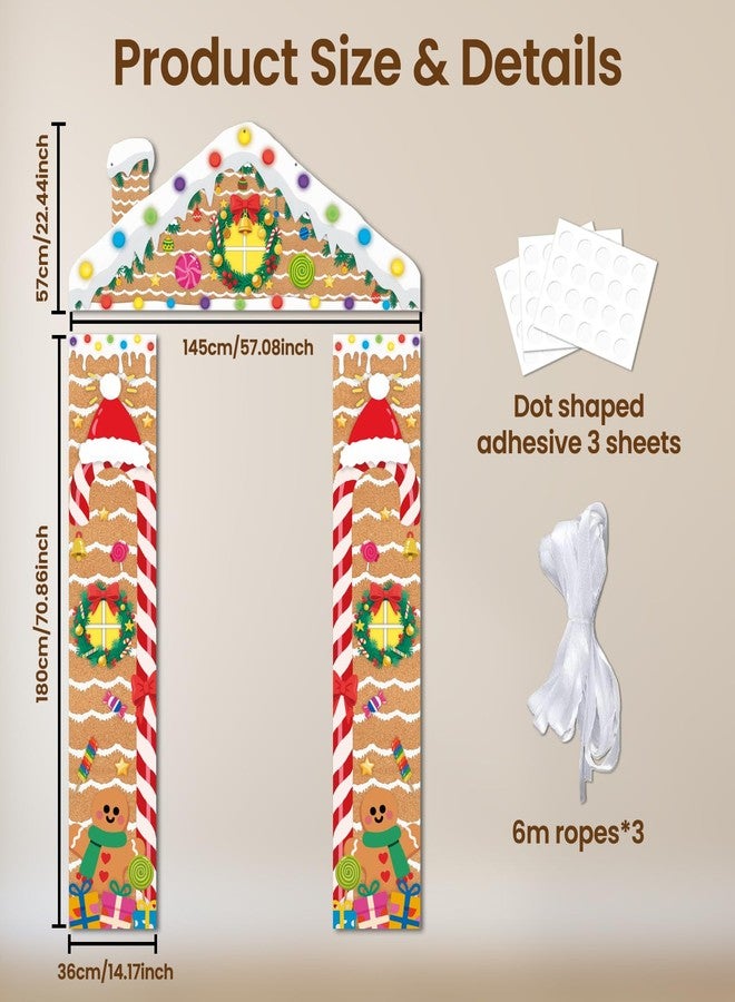 CUTHOLLOW Christmas Colorful Candy Party Decorations 3 Pcs Porch Sign Banner, Gingerbread Man and Winter Snow Decorations Hanging Door Banner - Super Fun Party Photo Backdrop Theme Supplies - Image 2